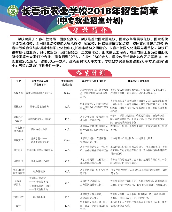 長春市農業(yè)學校2018招生簡章