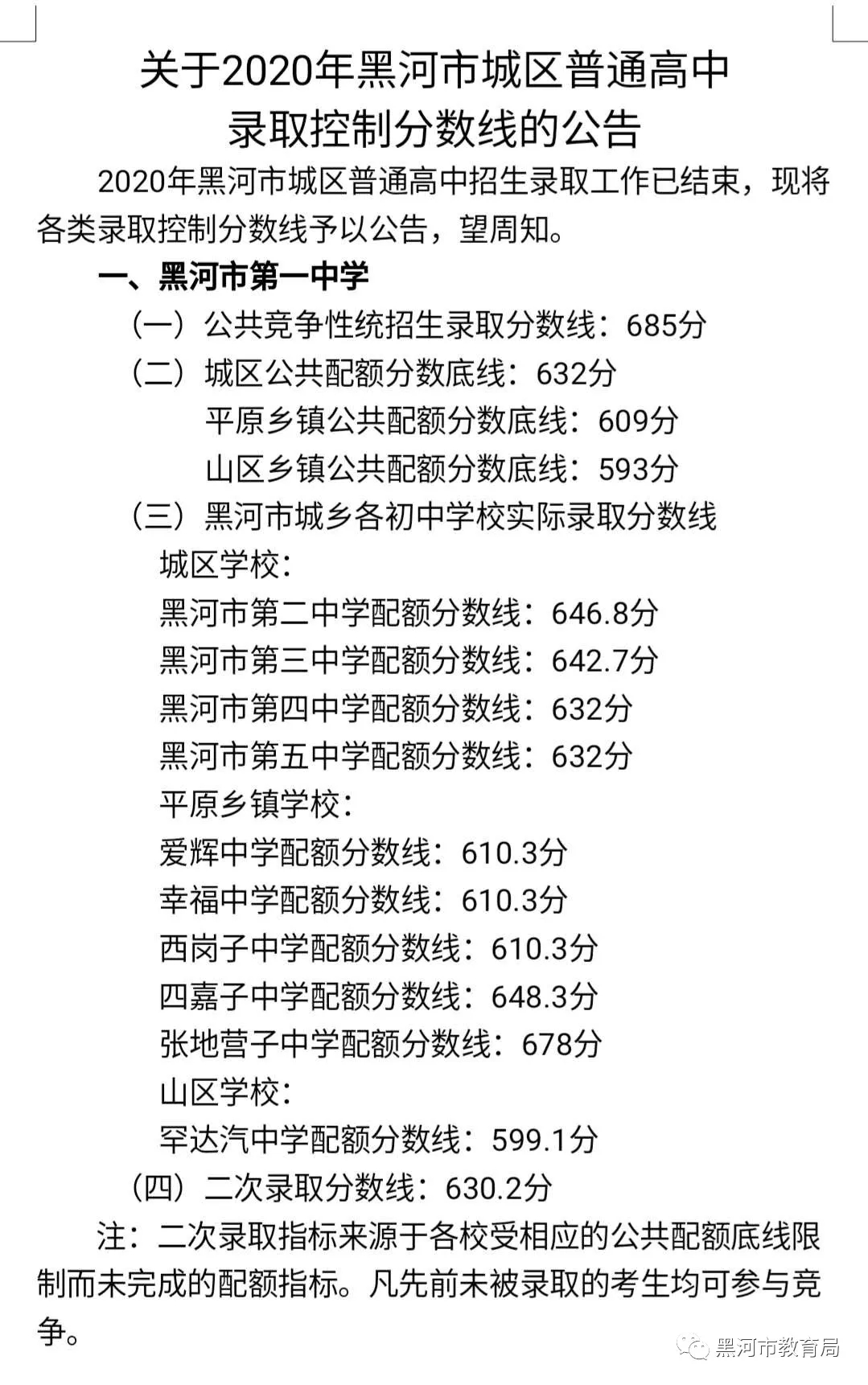2021黑河中考分數線預測
