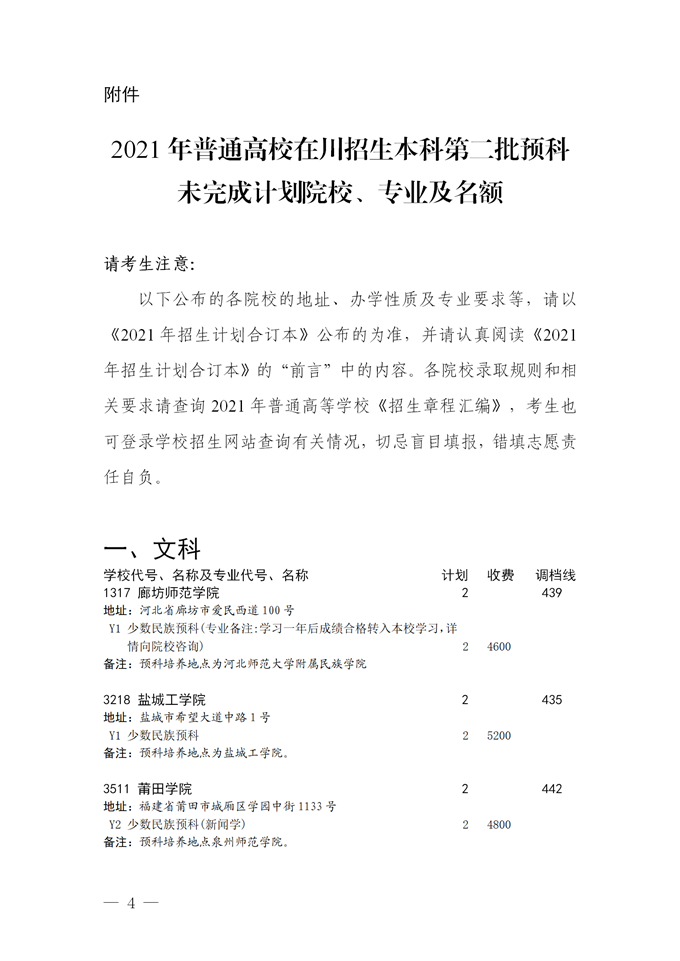 2021四川本科二批預科院校征集志愿時間及計劃4.png