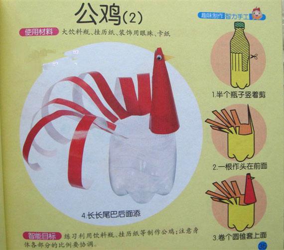 如何用廢舊飲料瓶手工制作大公雞