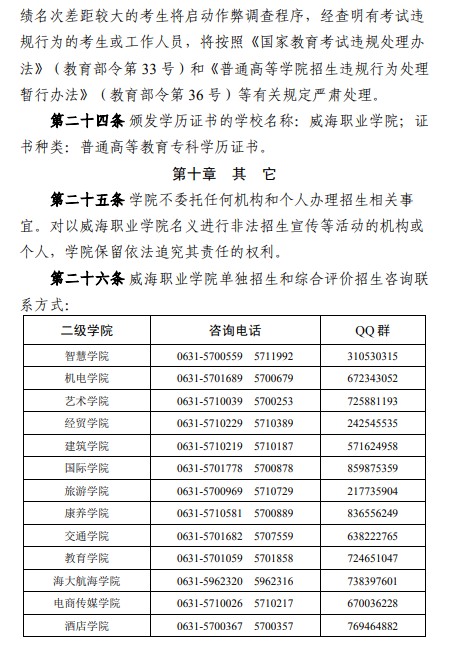 威海職業(yè)學(xué)院單招和綜合評(píng)價(jià)招生簡章