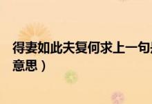 得妻如此夫復何求上一句是什么（得妻如此夫復何求是什么意思）