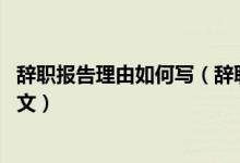辭職報(bào)告理由如何寫（辭職報(bào)告里的原因怎么寫 辭職報(bào)告范文）