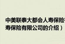 中美聯(lián)泰大都會人壽保險(xiǎn)有限公司（關(guān)于中美聯(lián)泰大都會人壽保險(xiǎn)有限公司的介紹）