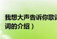 我想大聲告訴你歌詞（關(guān)于我想大聲告訴你歌詞的介紹）