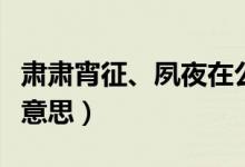 肅肅宵征、夙夜在公（肅肅宵征夙夜在公什么意思）