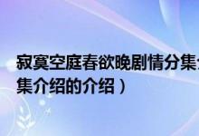 寂寞空庭春欲晚劇情分集介紹（關(guān)于寂寞空庭春欲晚劇情分集介紹的介紹）