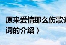 原來愛情那么傷歌詞（關(guān)于原來愛情那么傷歌詞的介紹）
